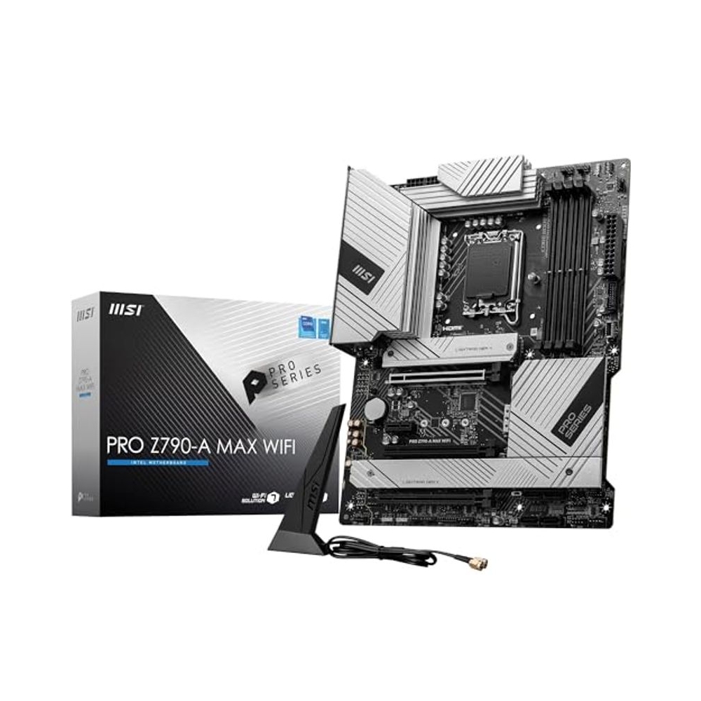 MSI PRO Z790-A MAX WiFi Motherboard, ATX - Supports 14th/13th/12th Gen Intel Core Processors, LGA 1700, DDR5 Memory Boost 7800+MHz/OC, PCIe 5.0 & 4.0 x16, 4 x M.2 Gen4, Wi-Fi 7, 2.5G LAN